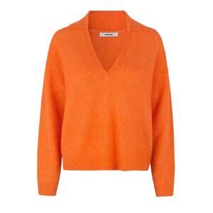 Oval Square Fab Polo Knit Sweater Mandarin Orange Alpaca Wool S